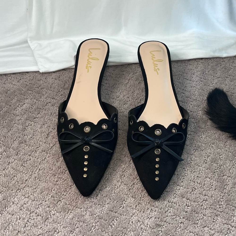 Lulu's Black Mules with Bow and Studs